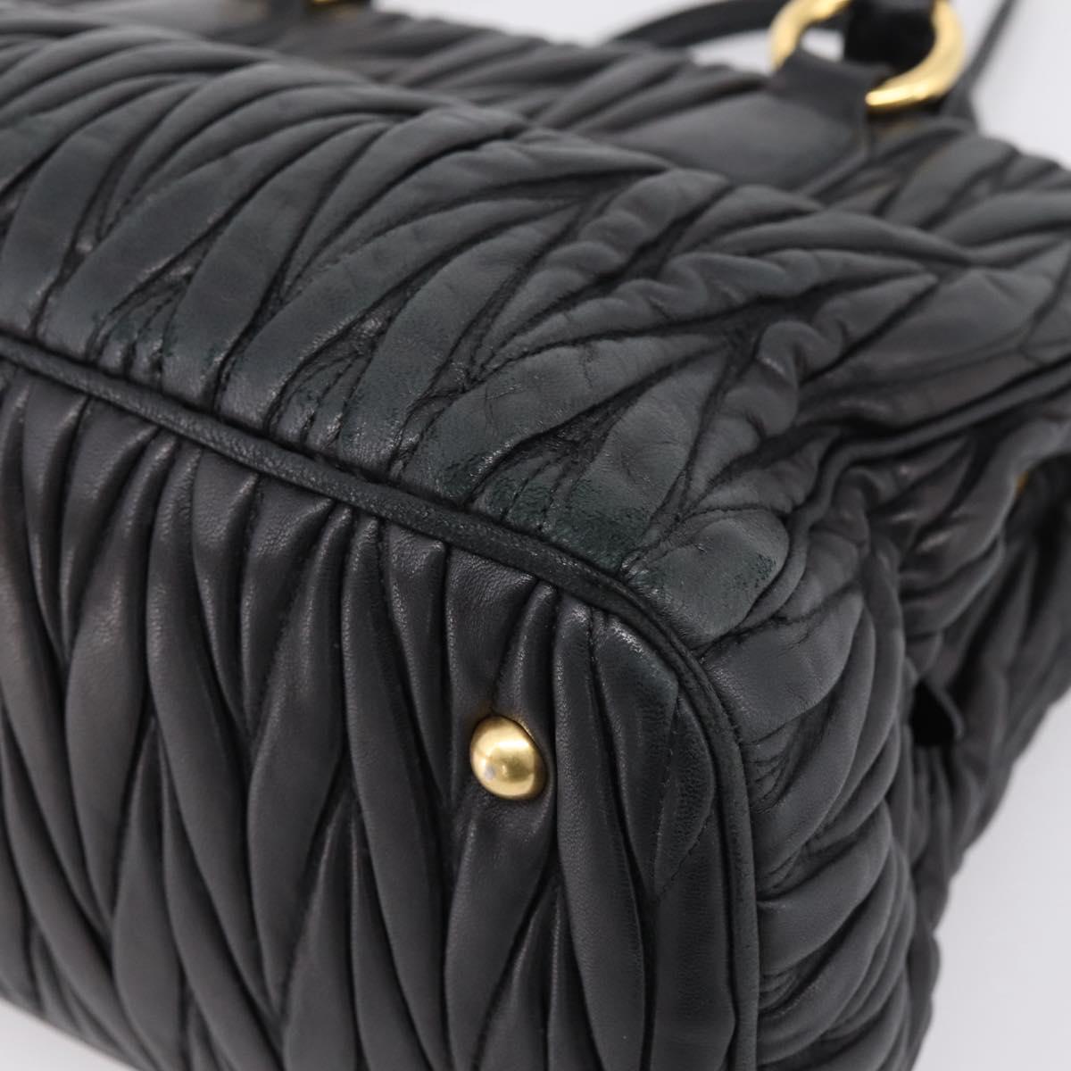 Miu Miu Matelasse Hand Bag Leather 2way Black Gold Tone Auth 209103A