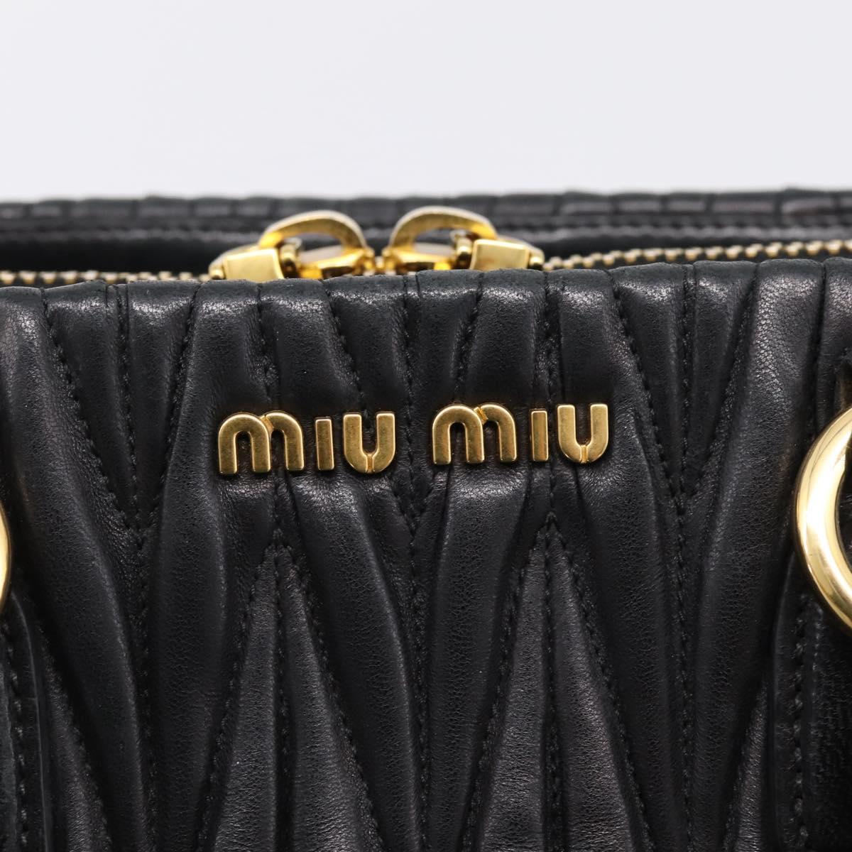 Miu Miu Matelasse Hand Bag Leather 2way Black Gold Tone Auth 209103A