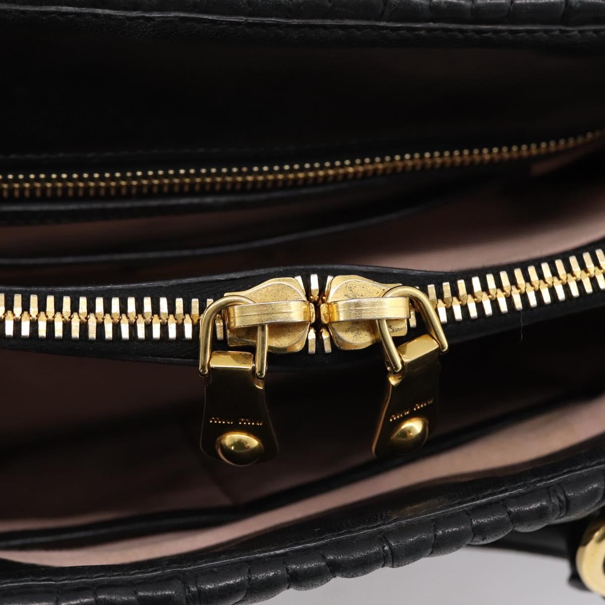 Miu Miu Matelasse Hand Bag Leather 2way Black Gold Tone Auth 209103A