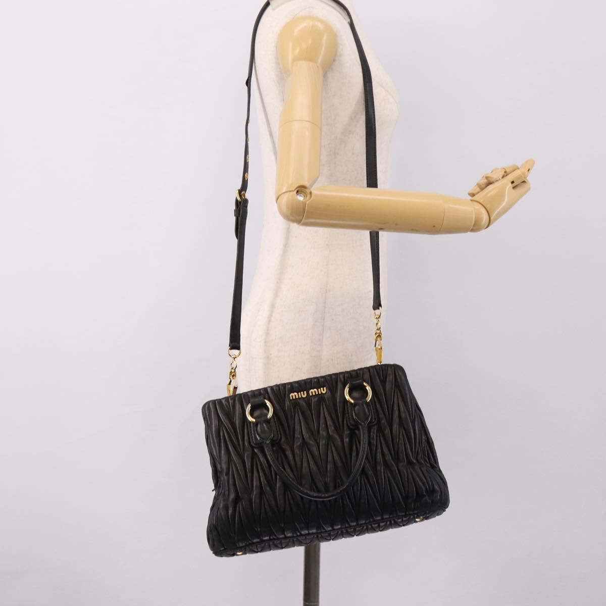 Miu Miu Matelasse Hand Bag Leather 2way Black Gold Tone Auth 209103A