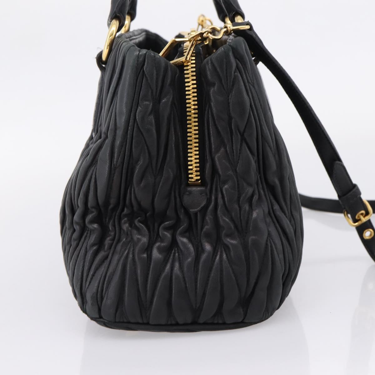 Miu Miu Matelasse Hand Bag Leather 2way Black Gold Tone Auth 209103A