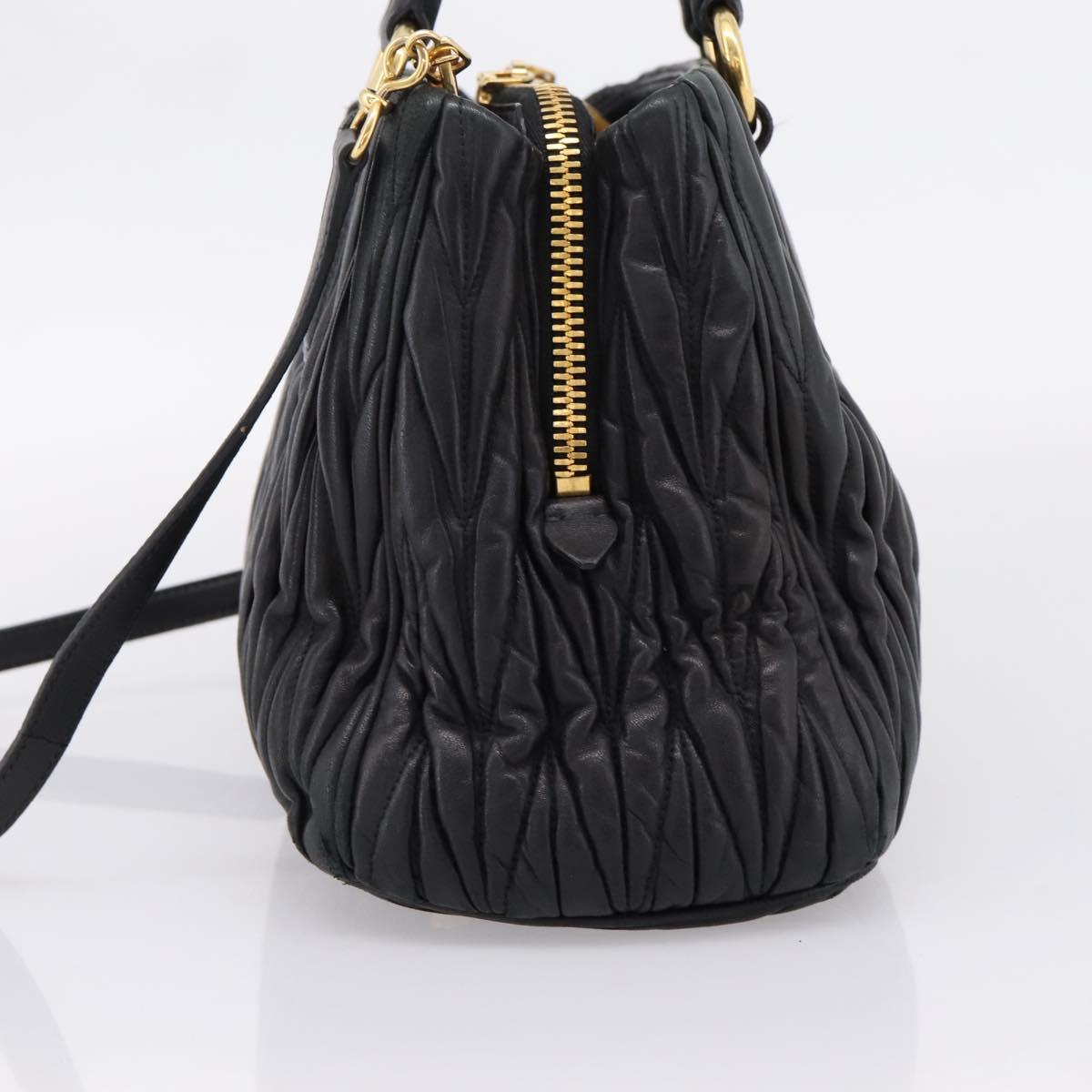 Miu Miu Matelasse Hand Bag Leather 2way Black Gold Tone Auth 209103A