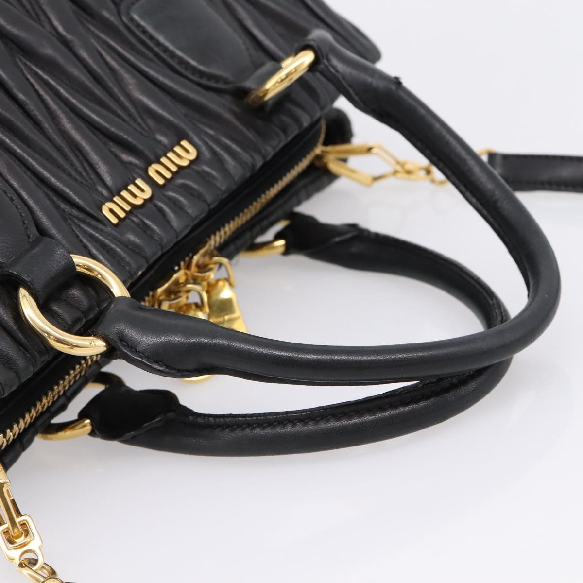 Miu Miu Matelasse Hand Bag Leather 2way Black Gold Tone Auth 209103A