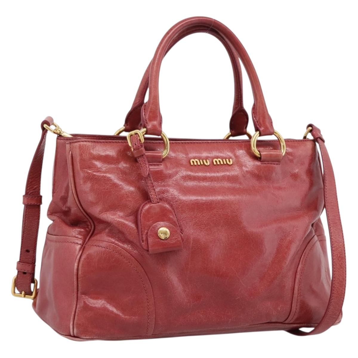 Miu Miu Hand Bag Leather 2way Pink Gold Tone Auth 209105V