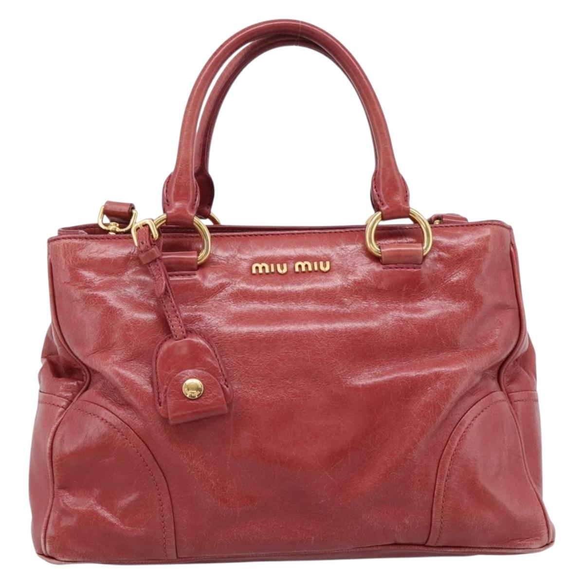 Miu Miu Hand Bag Leather 2way Pink Gold Tone Auth 209105V