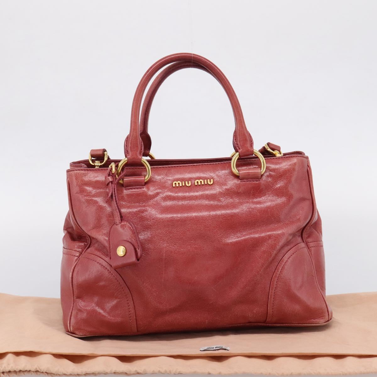 Miu Miu Hand Bag Leather 2way Pink Gold Tone Auth 209105V