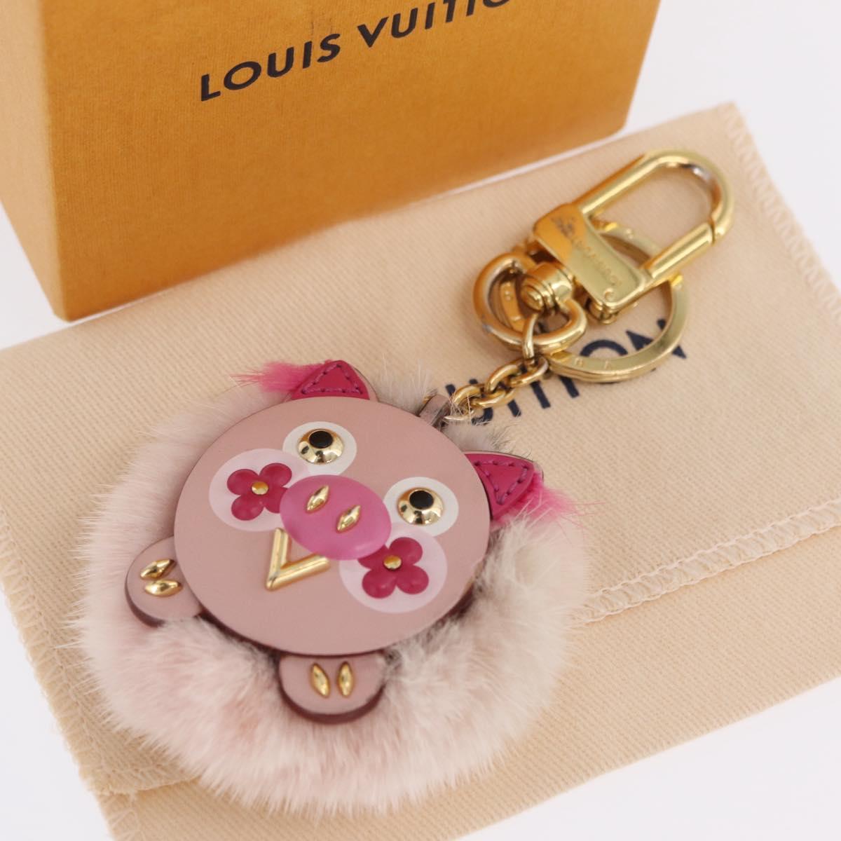 LOUIS VUITTON Bijoux Sac Wild Fur Charm Pink Gold Tone M64260 LV Auth 209113M