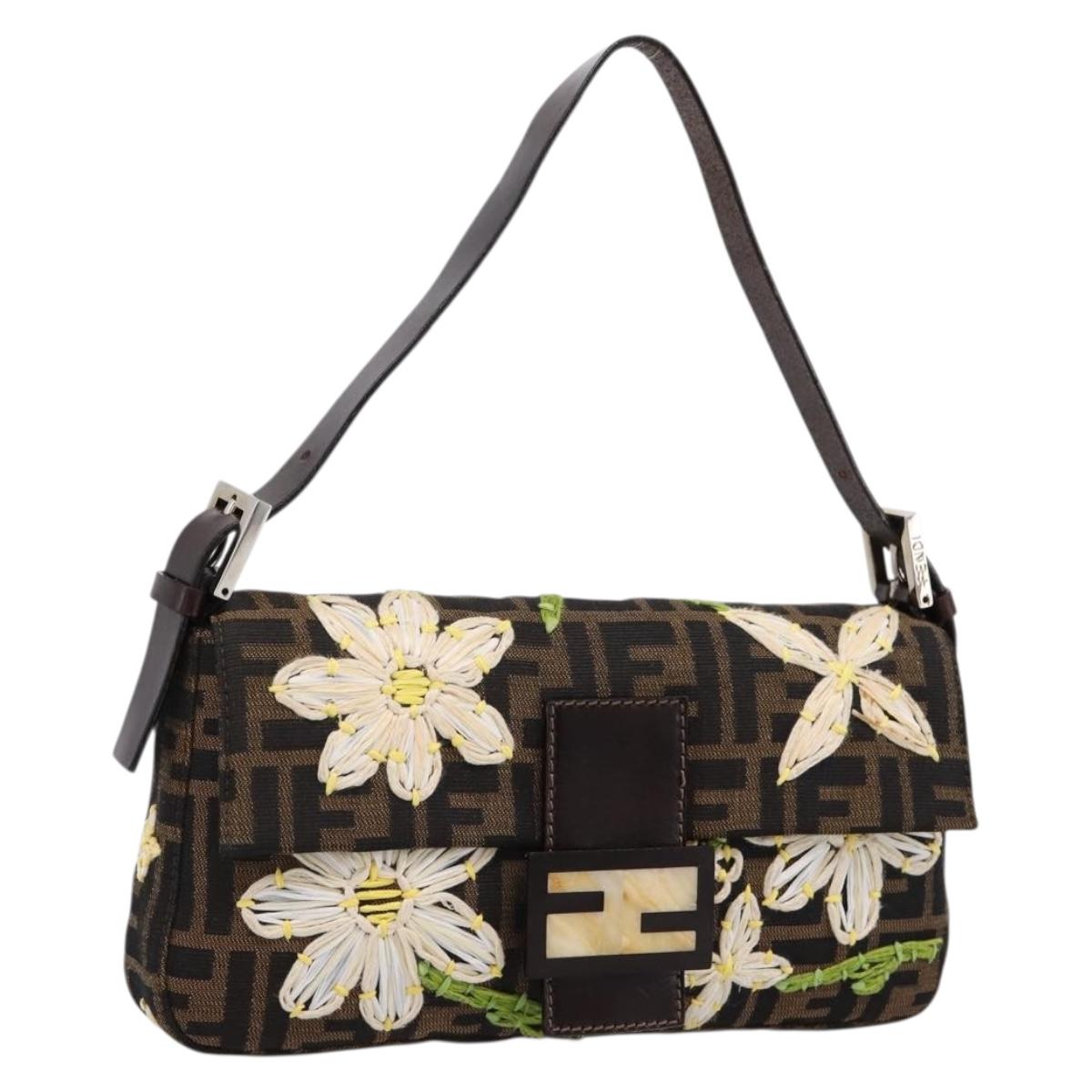 FENDI Zucca Canvas Mamma Baguette Shoulder Bag Brown Black Auth 209120SM