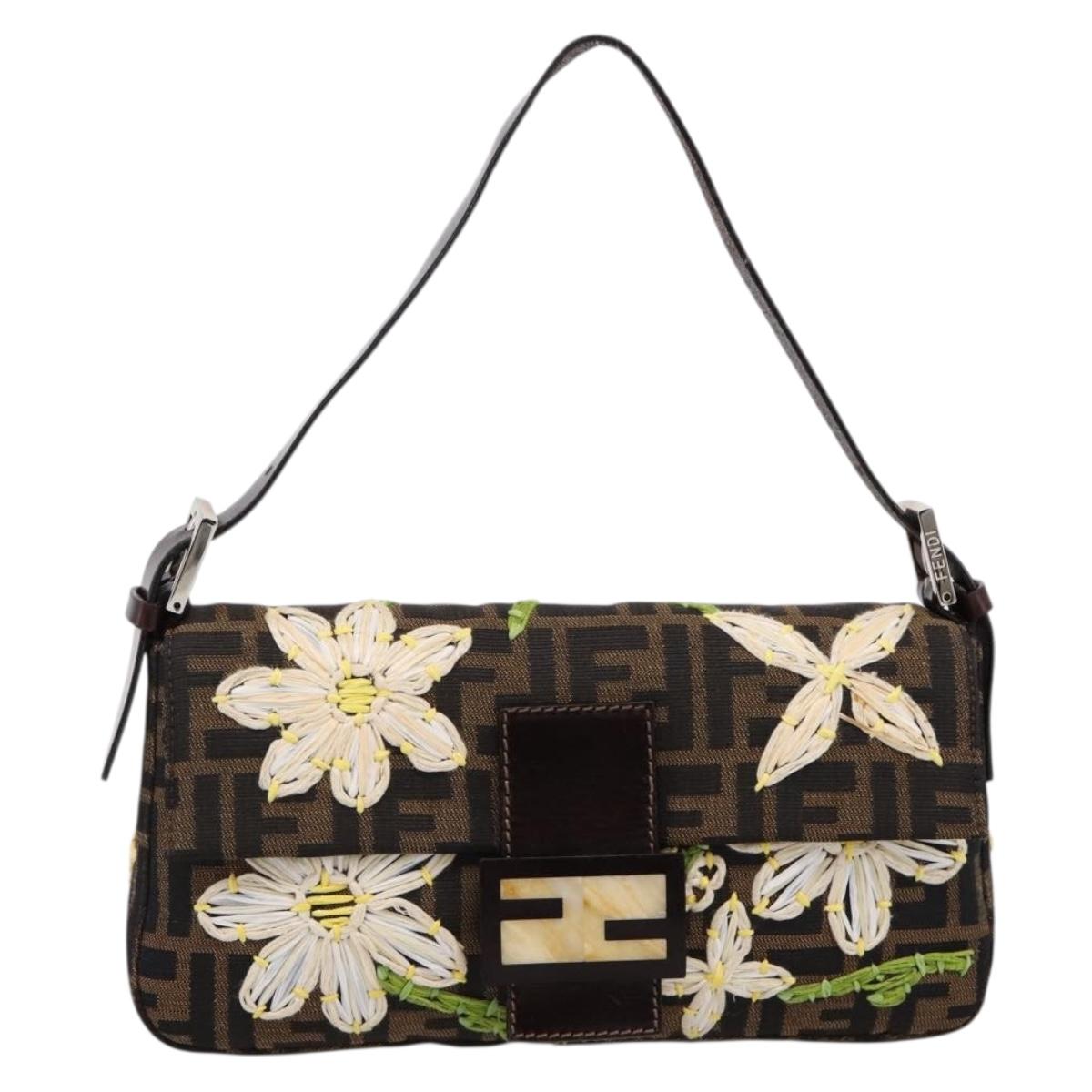 FENDI Zucca Canvas Mamma Baguette Shoulder Bag Brown Black Auth 209120SM