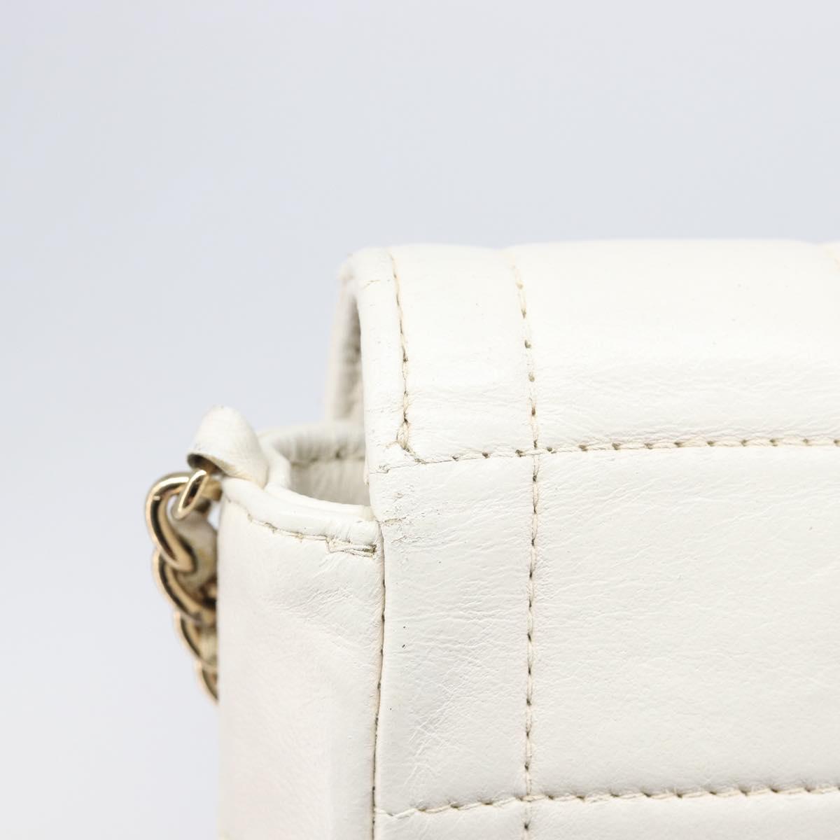 CHANEL Choco Bar Shoulder Bag Lamb Skin White Gold Tone CC Auth 209121