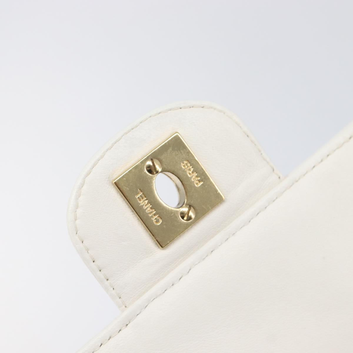CHANEL Choco Bar Shoulder Bag Lamb Skin White Gold Tone CC Auth 209121