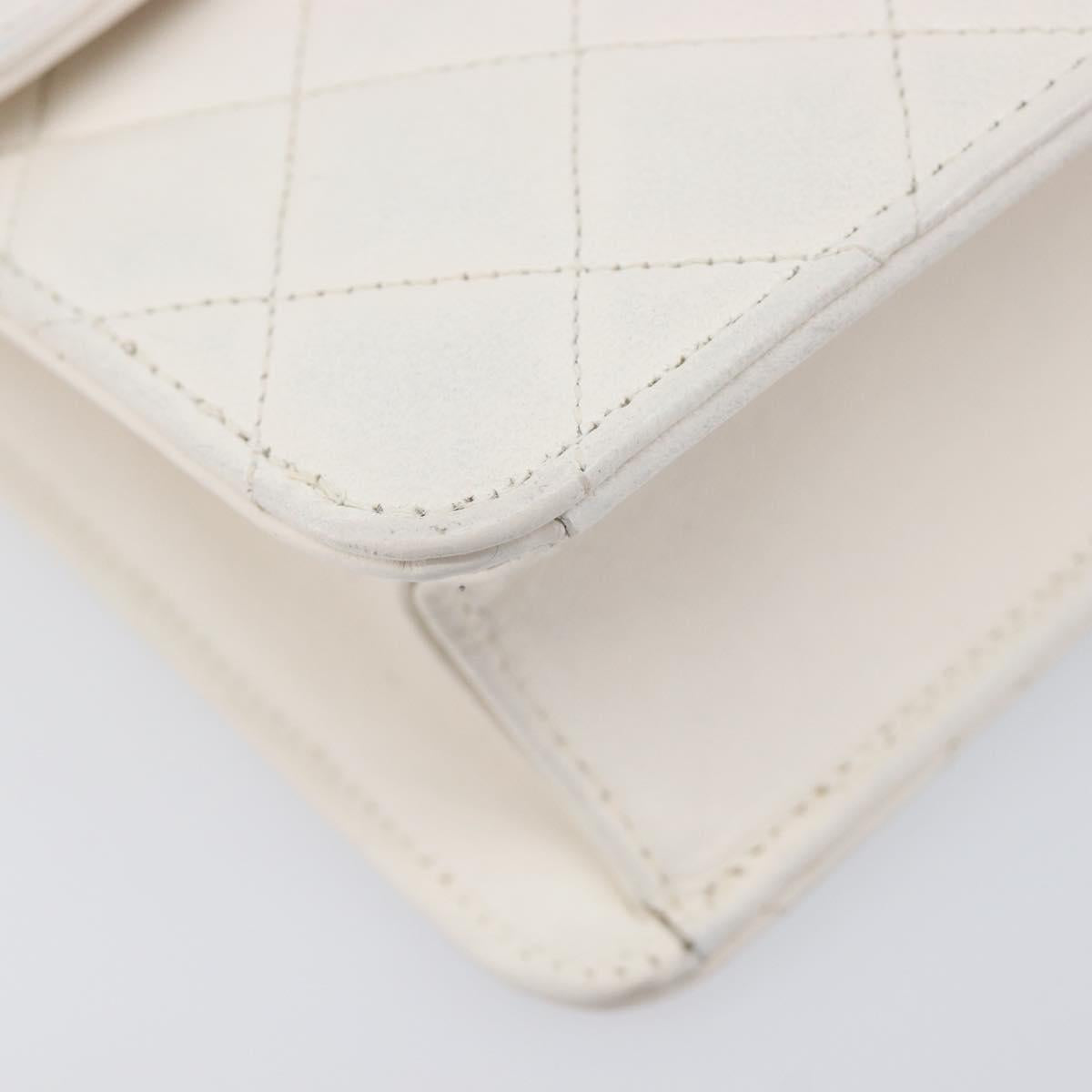 CHANEL Matelasse Shoulder Bag Lamb Skin White Gold Tone CC Auth 209122