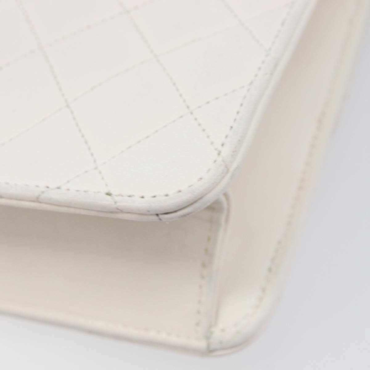 CHANEL Matelasse Shoulder Bag Lamb Skin White Gold Tone CC Auth 209122