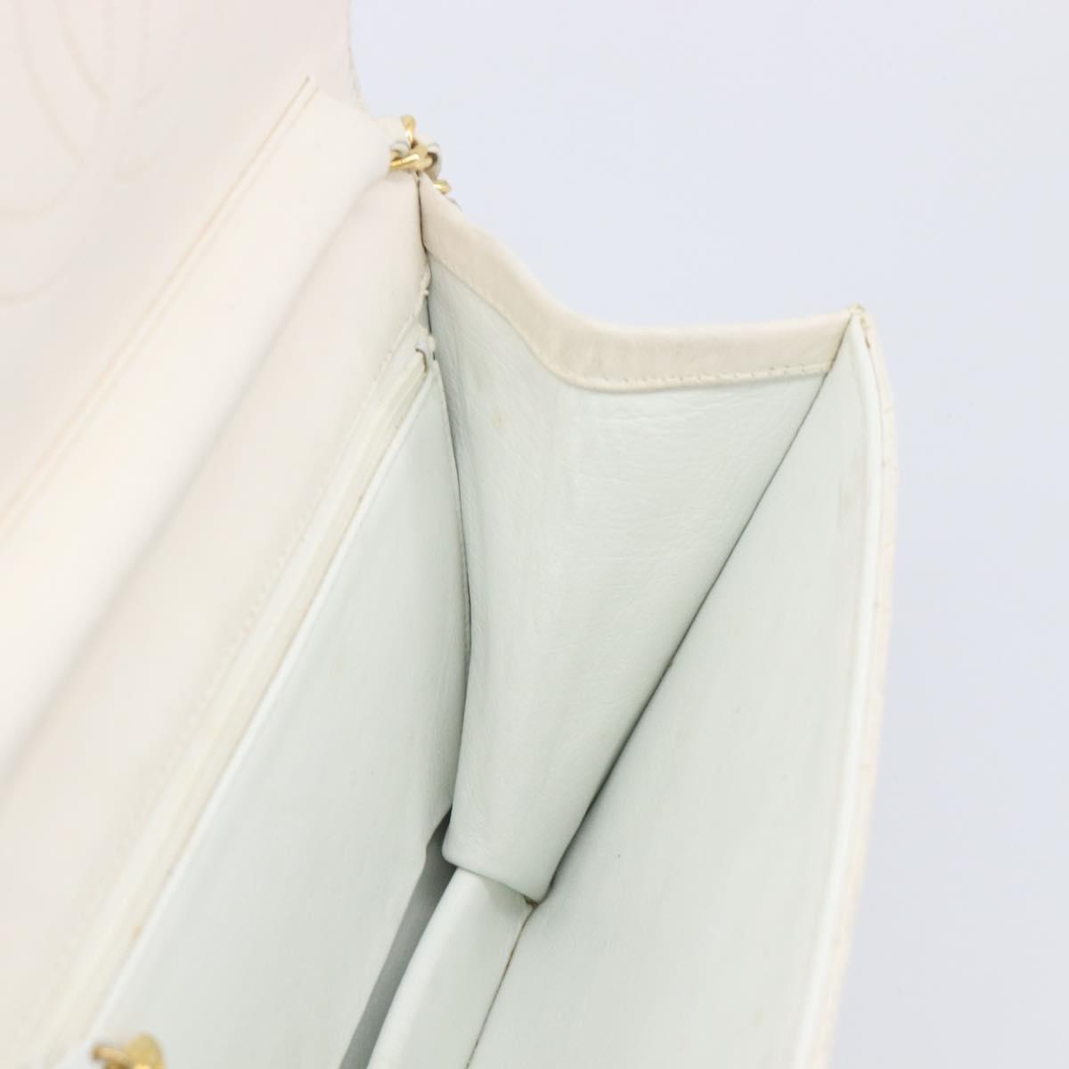CHANEL Matelasse Shoulder Bag Lamb Skin White Gold Tone CC Auth 209122