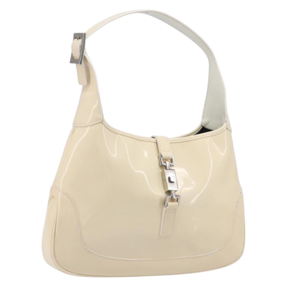 GUCCI Jackie Shoulder Bag Patent Ivory Silver 001 3306 Auth 209123A