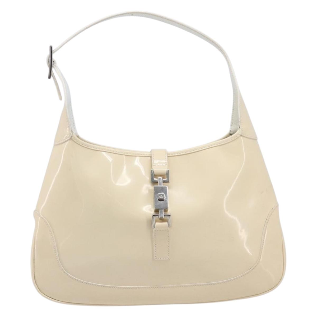 GUCCI Jackie Shoulder Bag Patent Ivory Silver 001 3306 Auth 209123A