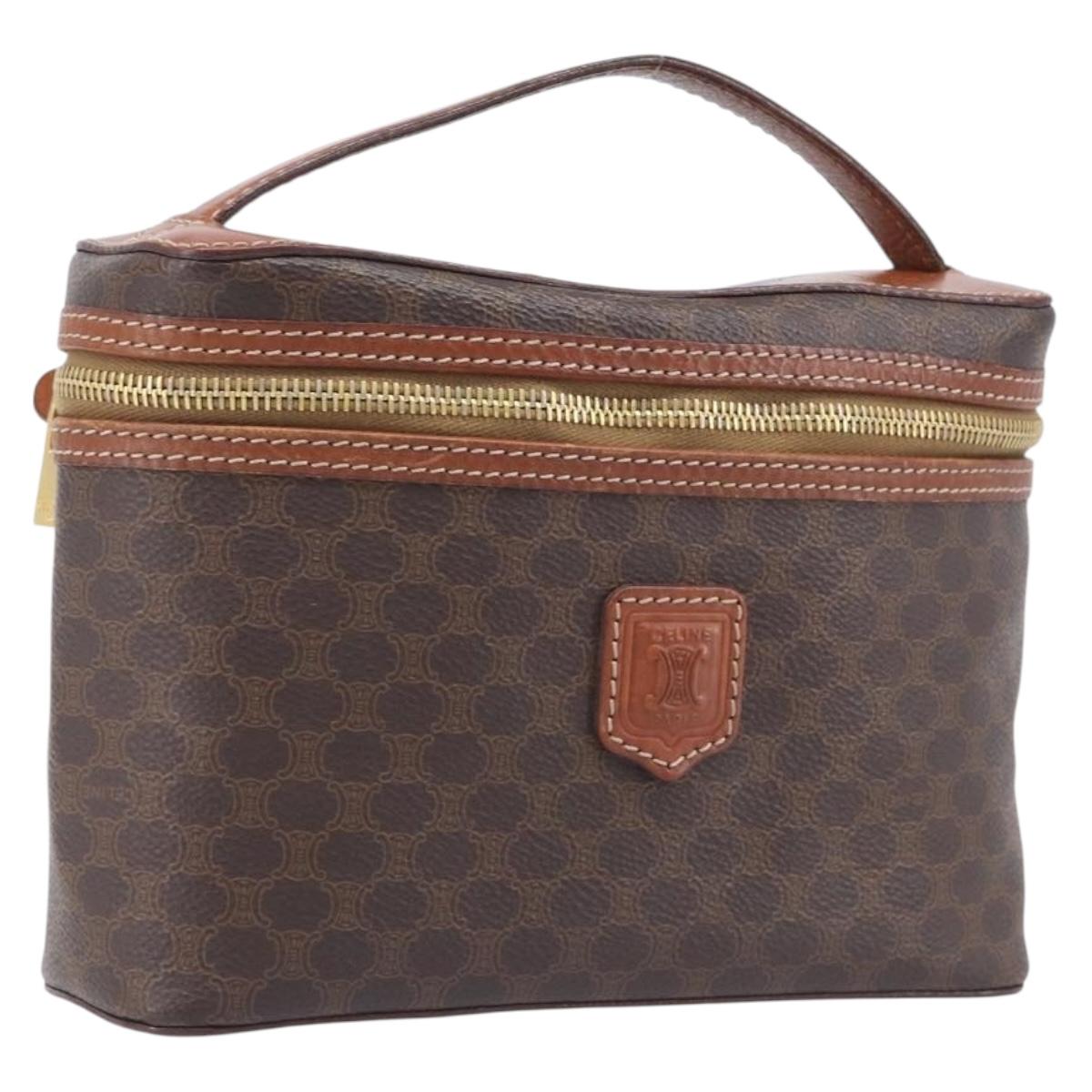 CELINE Macadam Vanity Pouch PVC Brown Gold Auth 209129