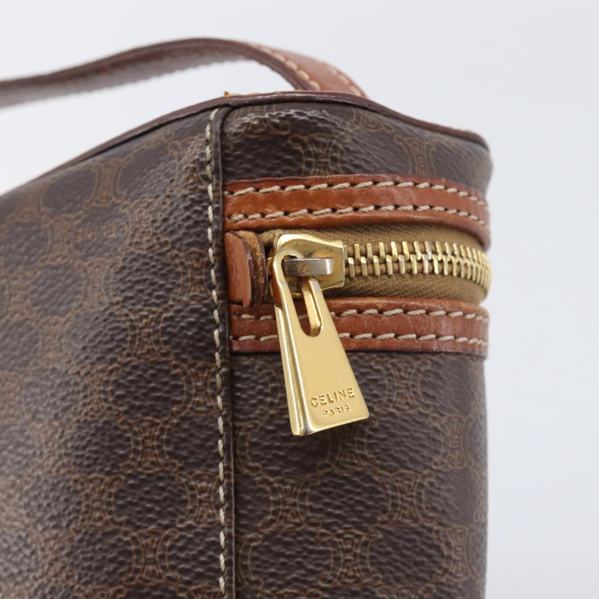 CELINE Macadam Vanity Pouch PVC Brown Gold Auth 209129