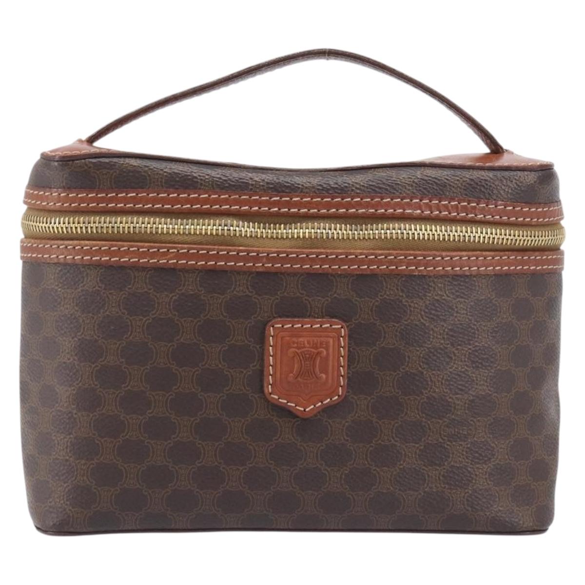 CELINE Macadam Vanity Pouch PVC Brown Gold Auth 209129