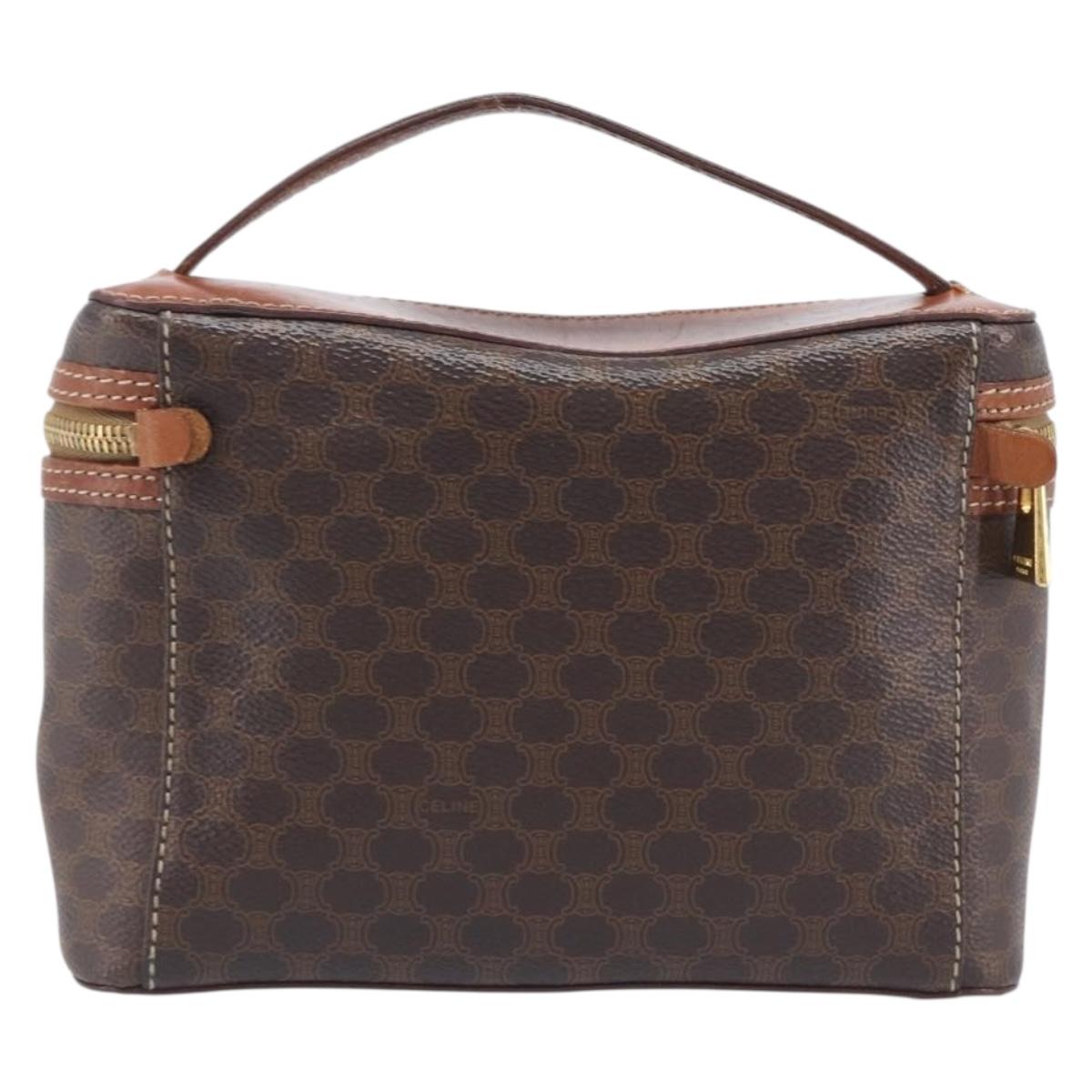 CELINE Macadam Vanity Pouch PVC Brown Gold Auth 209129