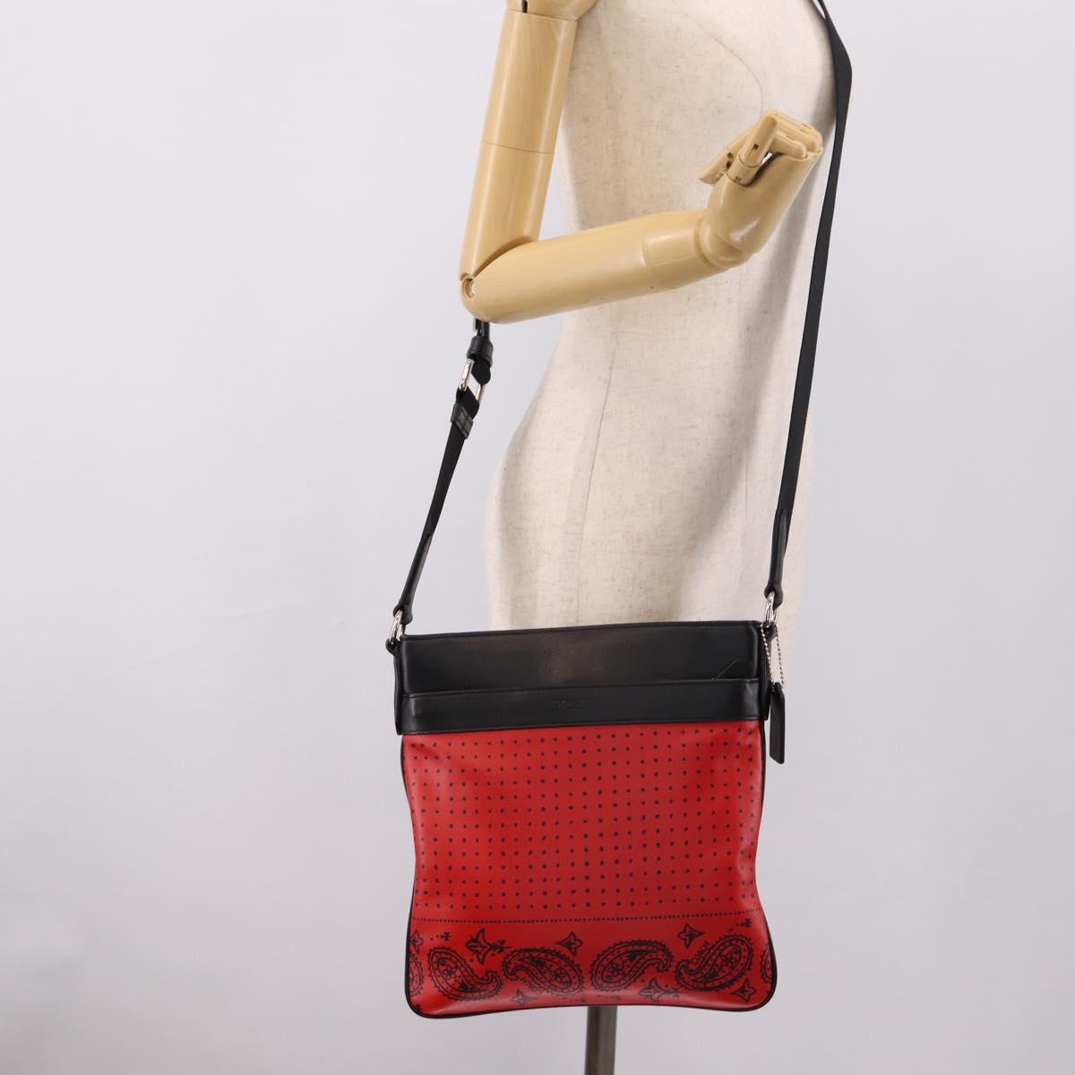 Coach Shoulder Bag Leather Red Silver Auth 209133A