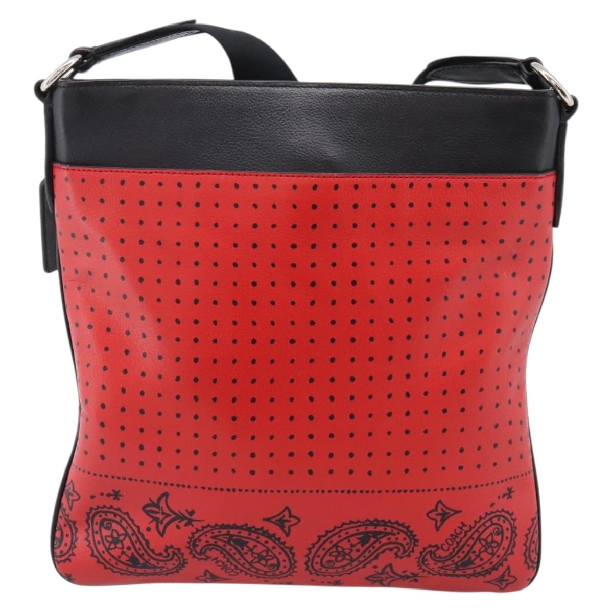 Coach Shoulder Bag Leather Red Silver Auth 209133A