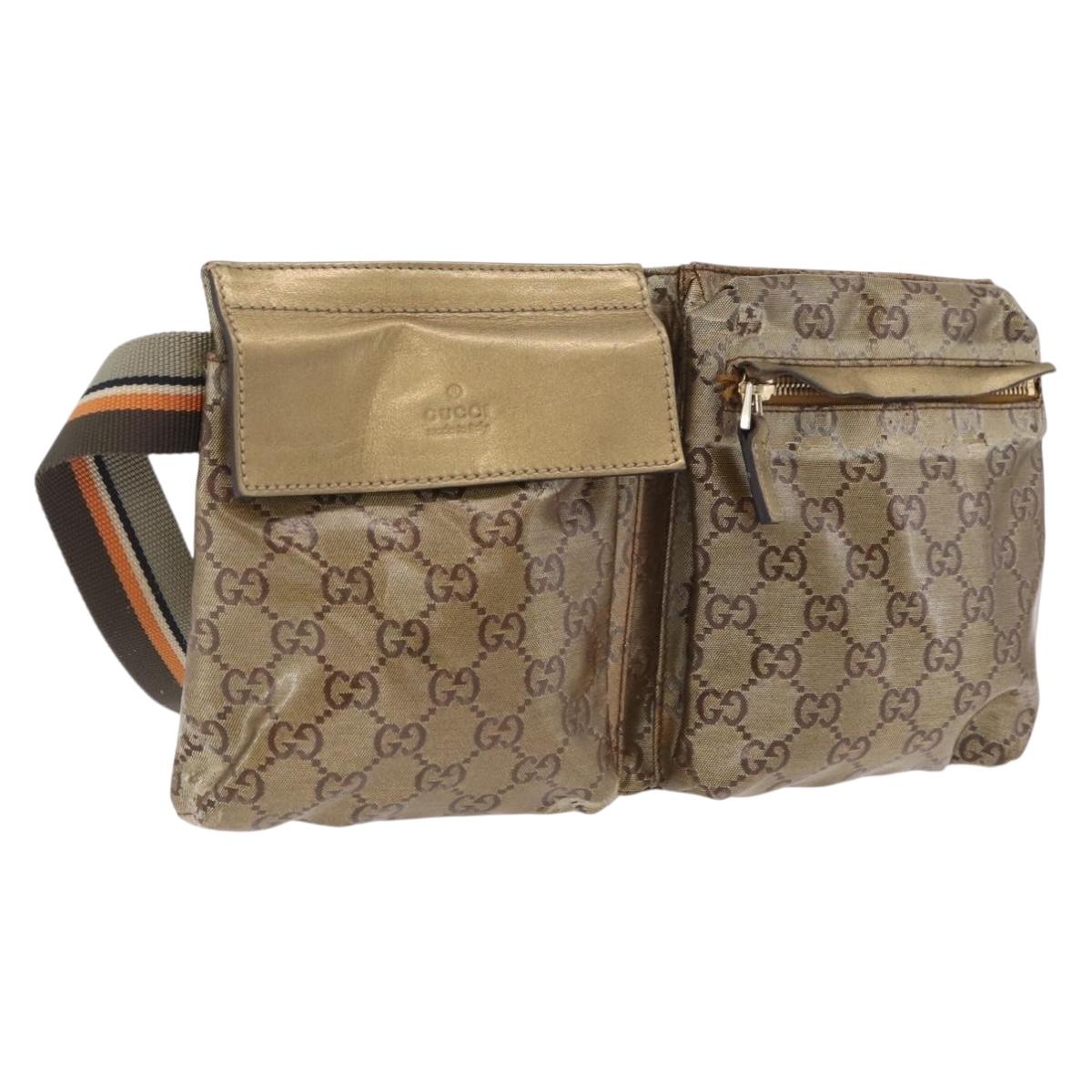 GUCCI GG Crystal Sherry Line Waist Bag PVC Gold 28566 Auth 209134