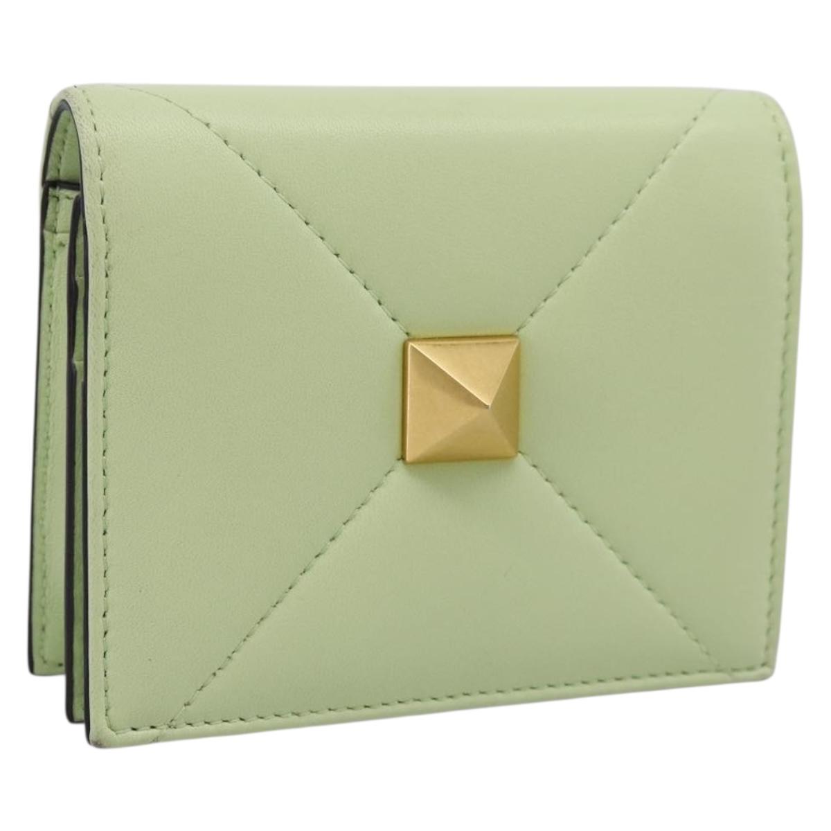 Valentino Bifold Wallet Leather Gold Tone Light green Auth 209135M
