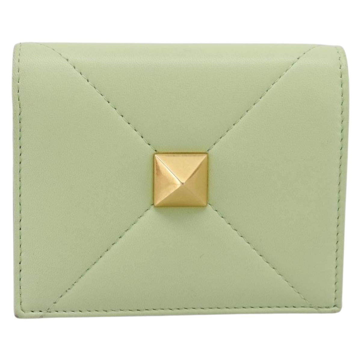 Valentino Bifold Wallet Leather Gold Tone Light green Auth 209135M