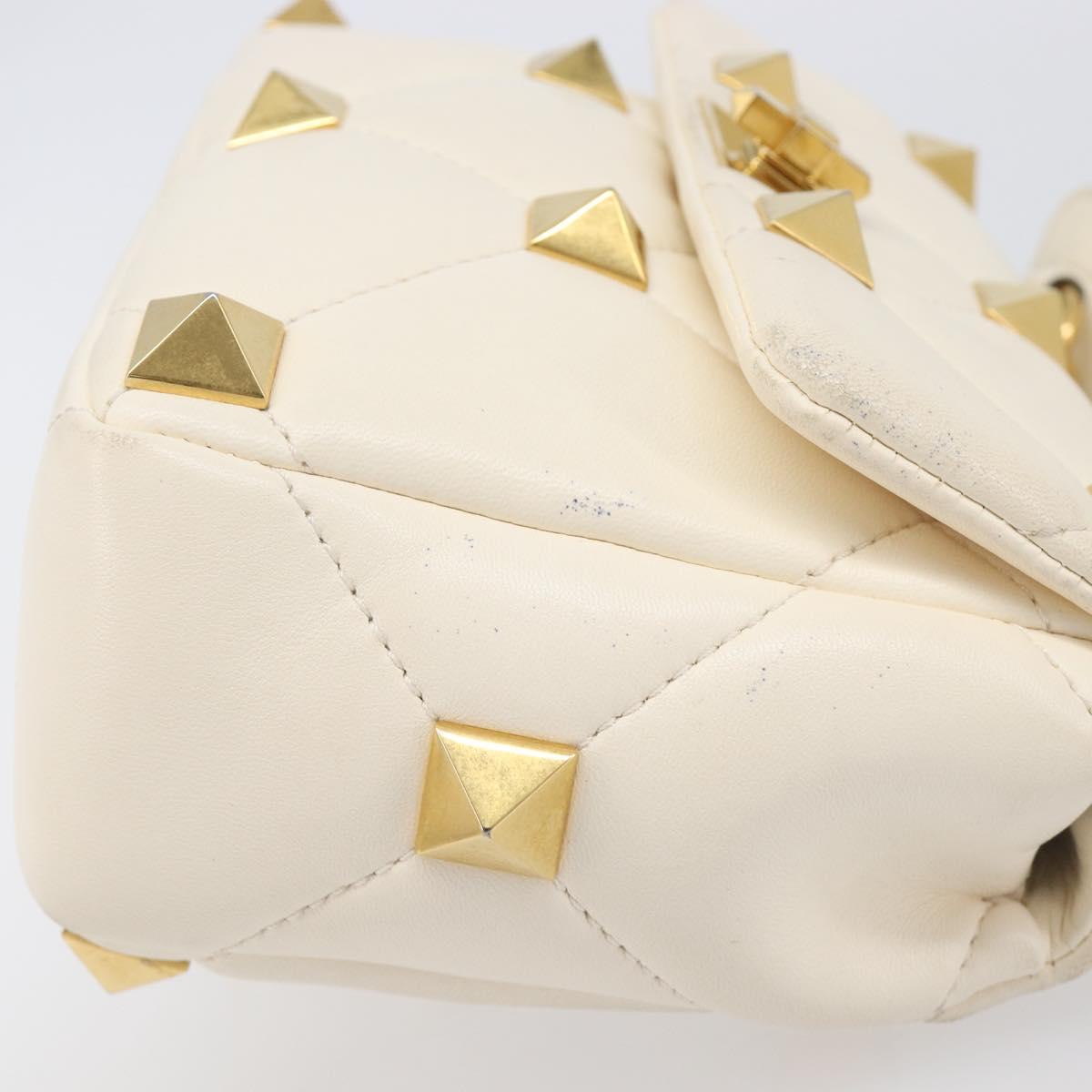 Valentino Roman Studs Hand Bag Leather 2way Ivory Gold Auth 209138A