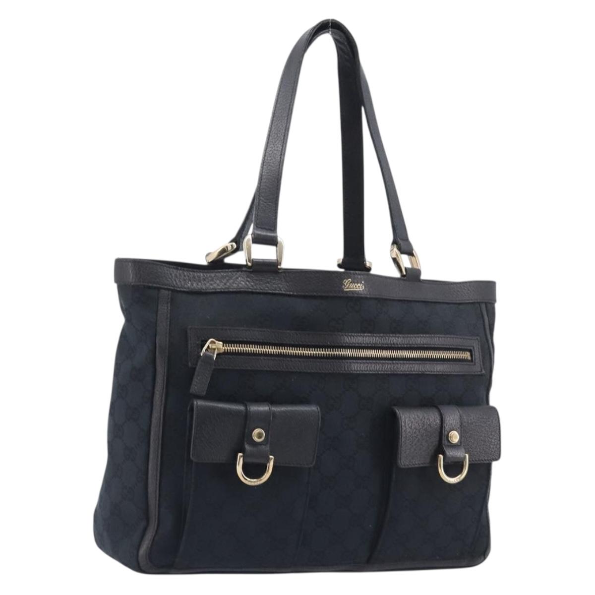 GUCCI GG Canvas Tote Bag Black Gold Tone 146247 Auth 209139