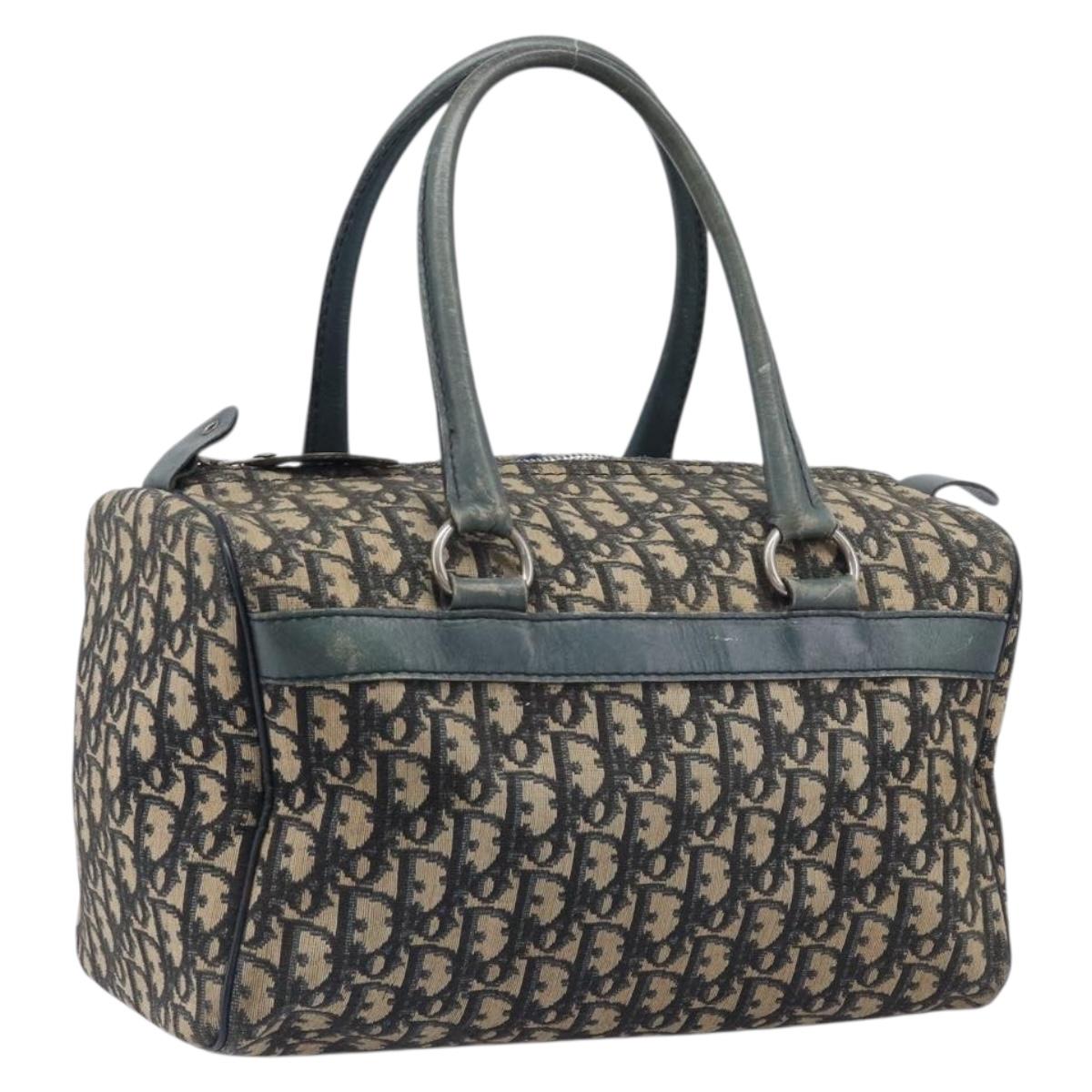 Christian Dior Trotter Canvas Boston Bag Navy Silver Auth 209140