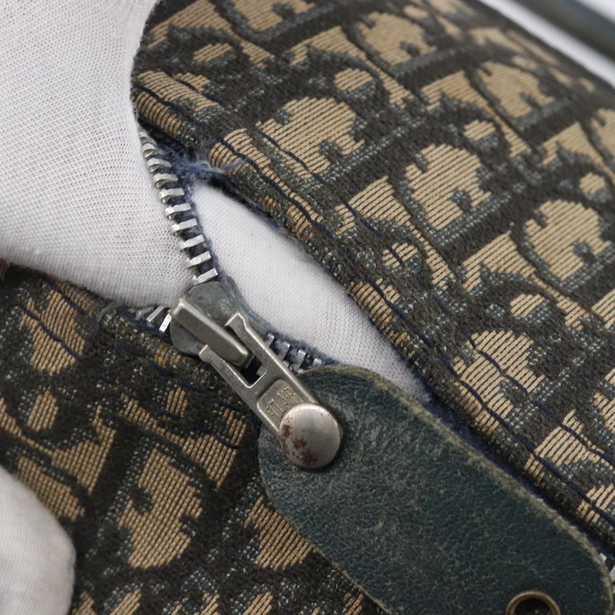 Christian Dior Trotter Canvas Boston Bag Navy Silver Auth 209140