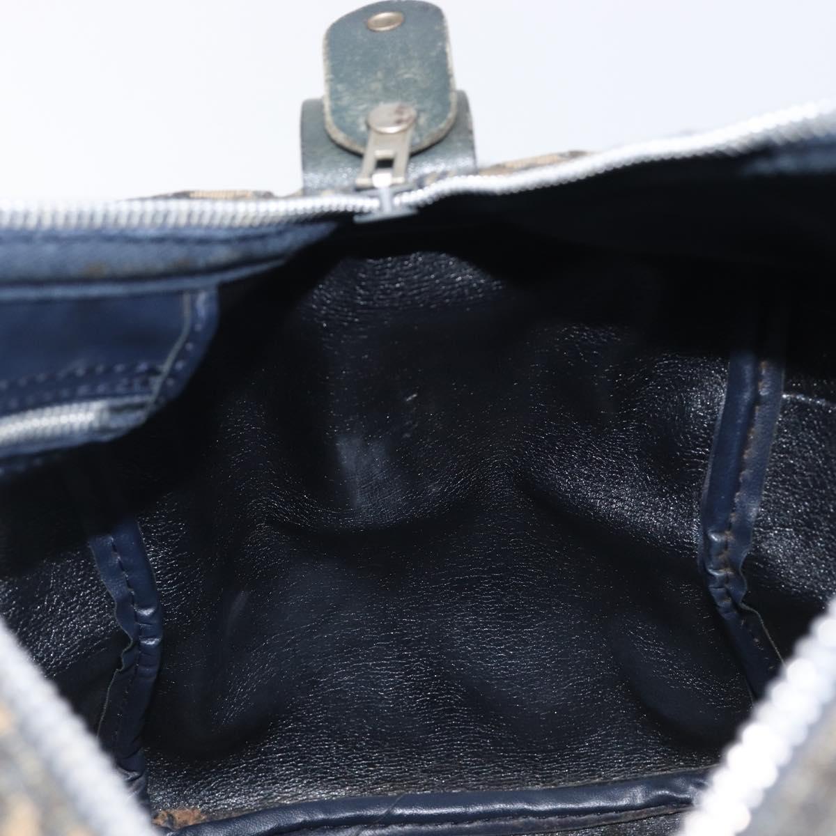 Christian Dior Trotter Canvas Boston Bag Navy Silver Auth 209140