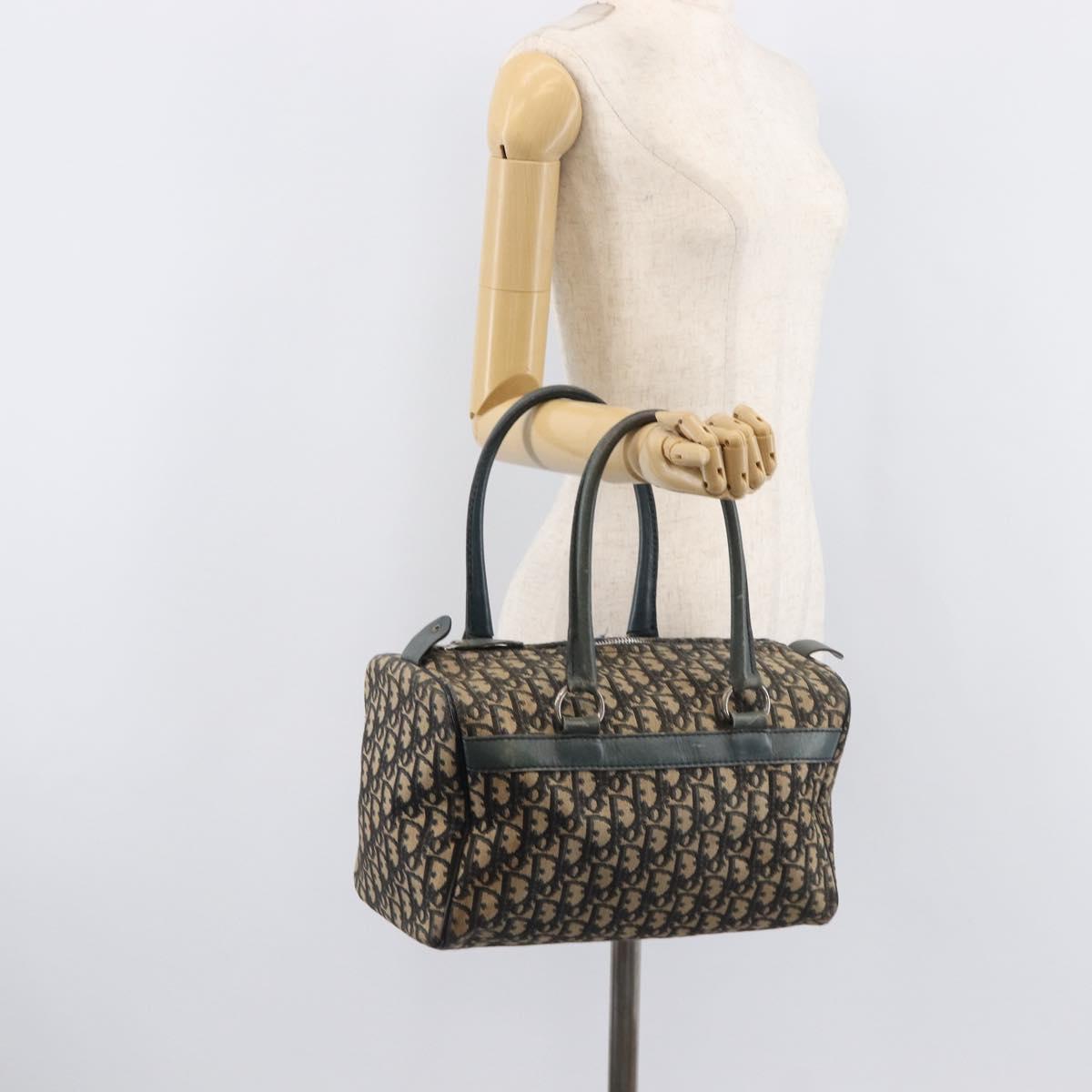 Christian Dior Trotter Canvas Boston Bag Navy Silver Auth 209140
