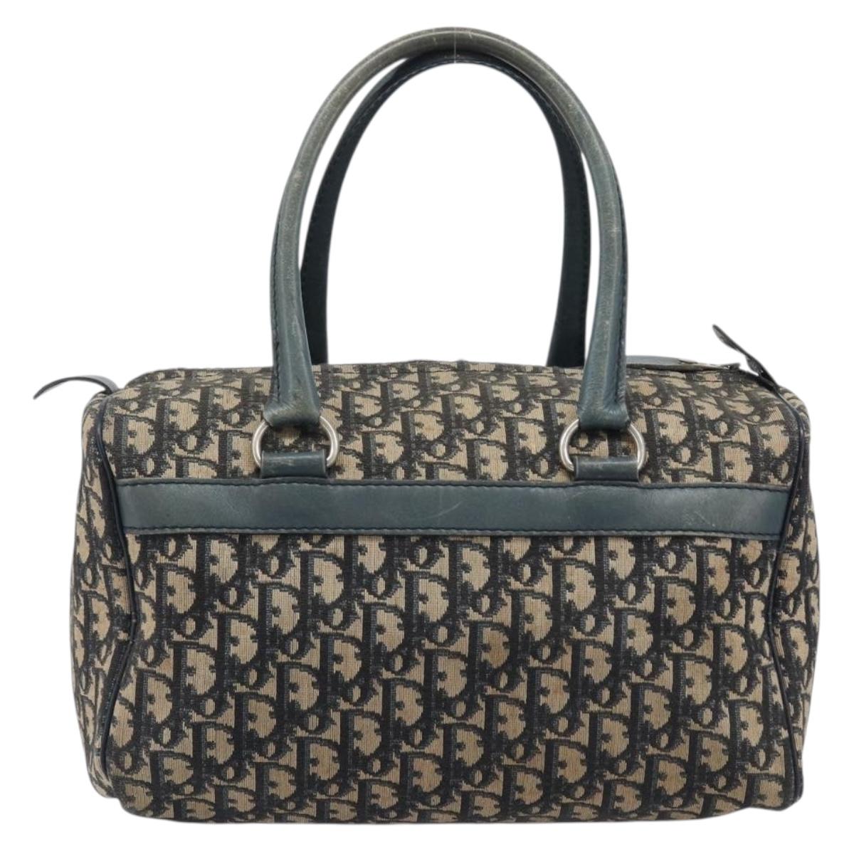 Christian Dior Trotter Canvas Boston Bag Navy Silver Auth 209140