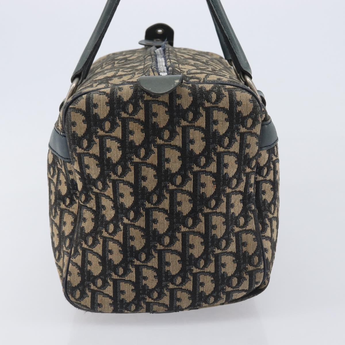 Christian Dior Trotter Canvas Boston Bag Navy Silver Auth 209140