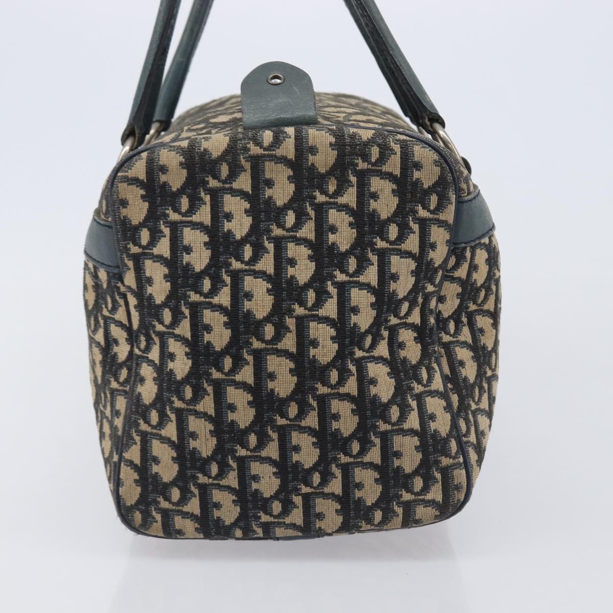 Christian Dior Trotter Canvas Boston Bag Navy Silver Auth 209140
