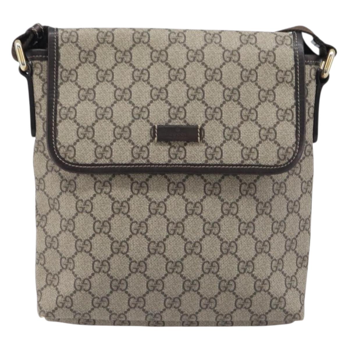 GUCCI GG Supreme Shoulder Bag PVC Brown Gold Tone 223666 Auth 209141