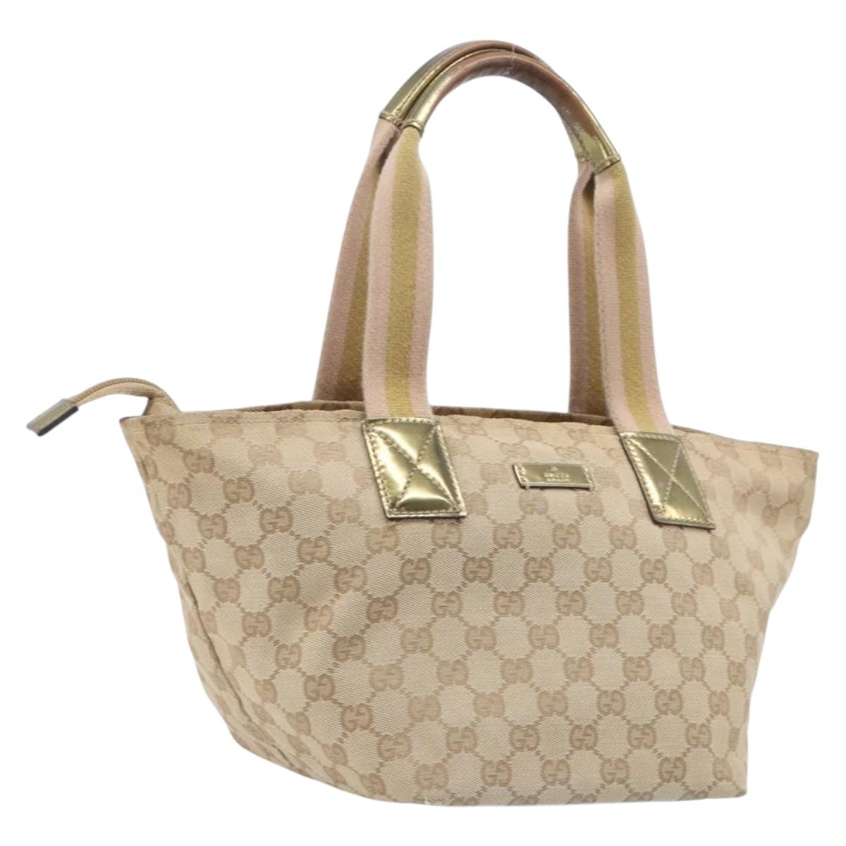 GUCCI GG Canvas Tote Bag Beige Gold Tone 131228 Auth 209142