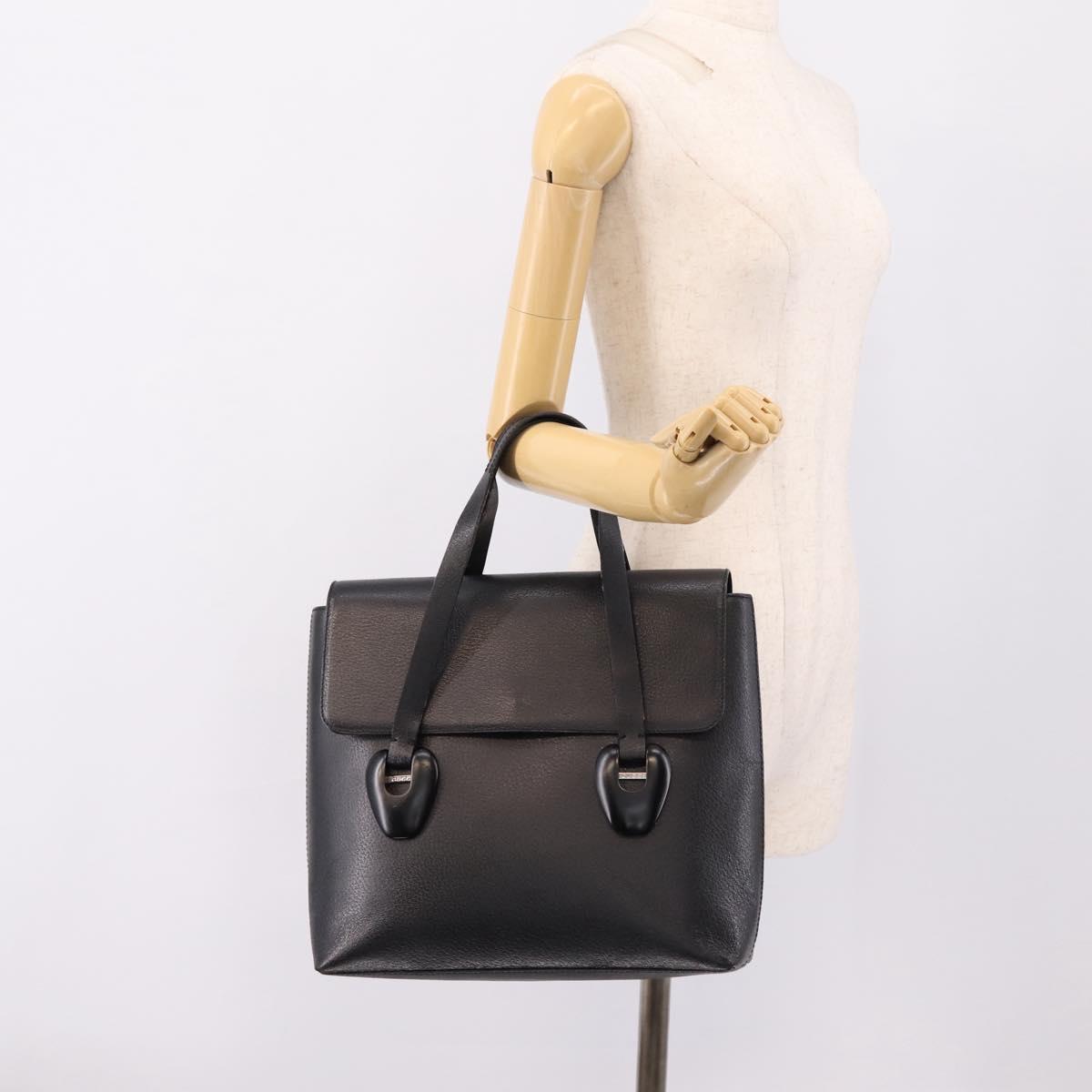 GUCCI Hand Bag Leather Black Silver 002 2123 0451 Auth 209143
