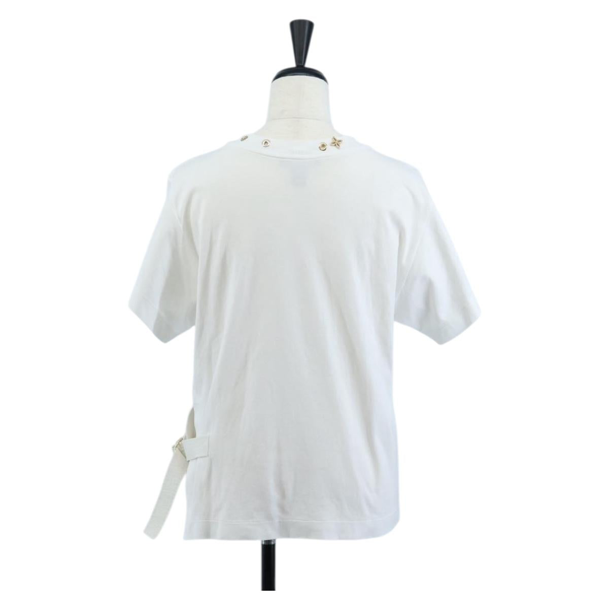 LOUIS VUITTON Side Strap Short-Sleeved T-Shirt Cotton White Gold LV Auth 209145