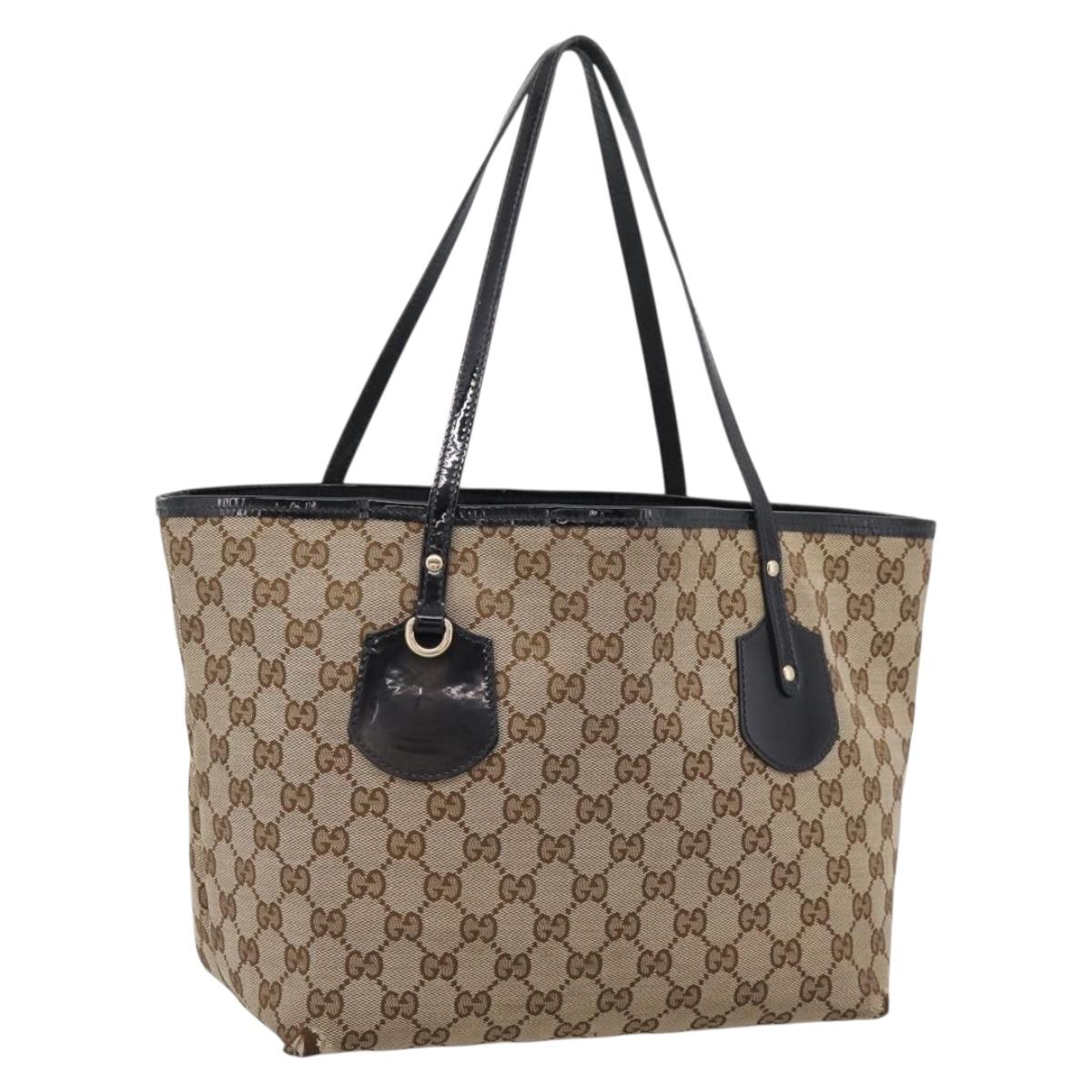 GUCCI GG Canvas Tote Bag Beige Gold Tone 211976 Auth 209147