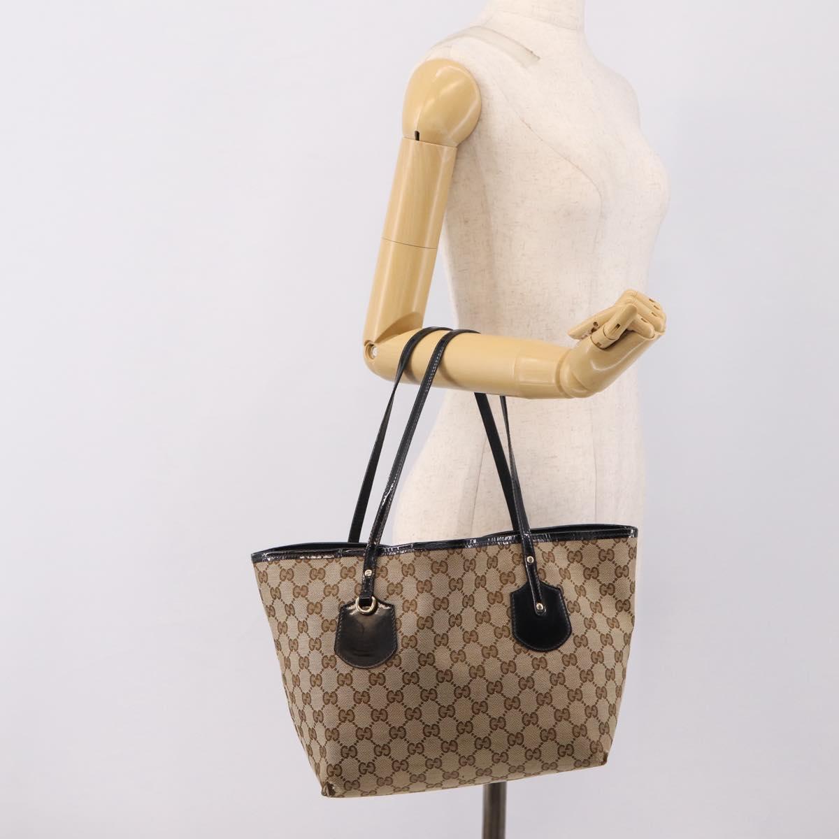 GUCCI GG Canvas Tote Bag Beige Gold Tone 211976 Auth 209147