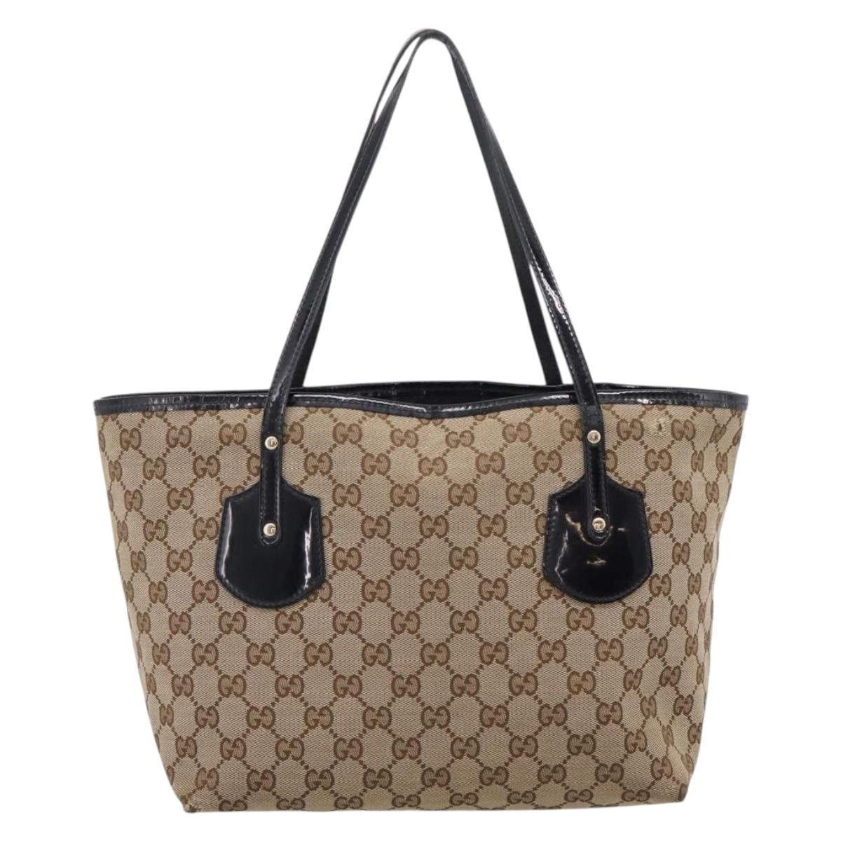 GUCCI GG Canvas Tote Bag Beige Gold Tone 211976 Auth 209147