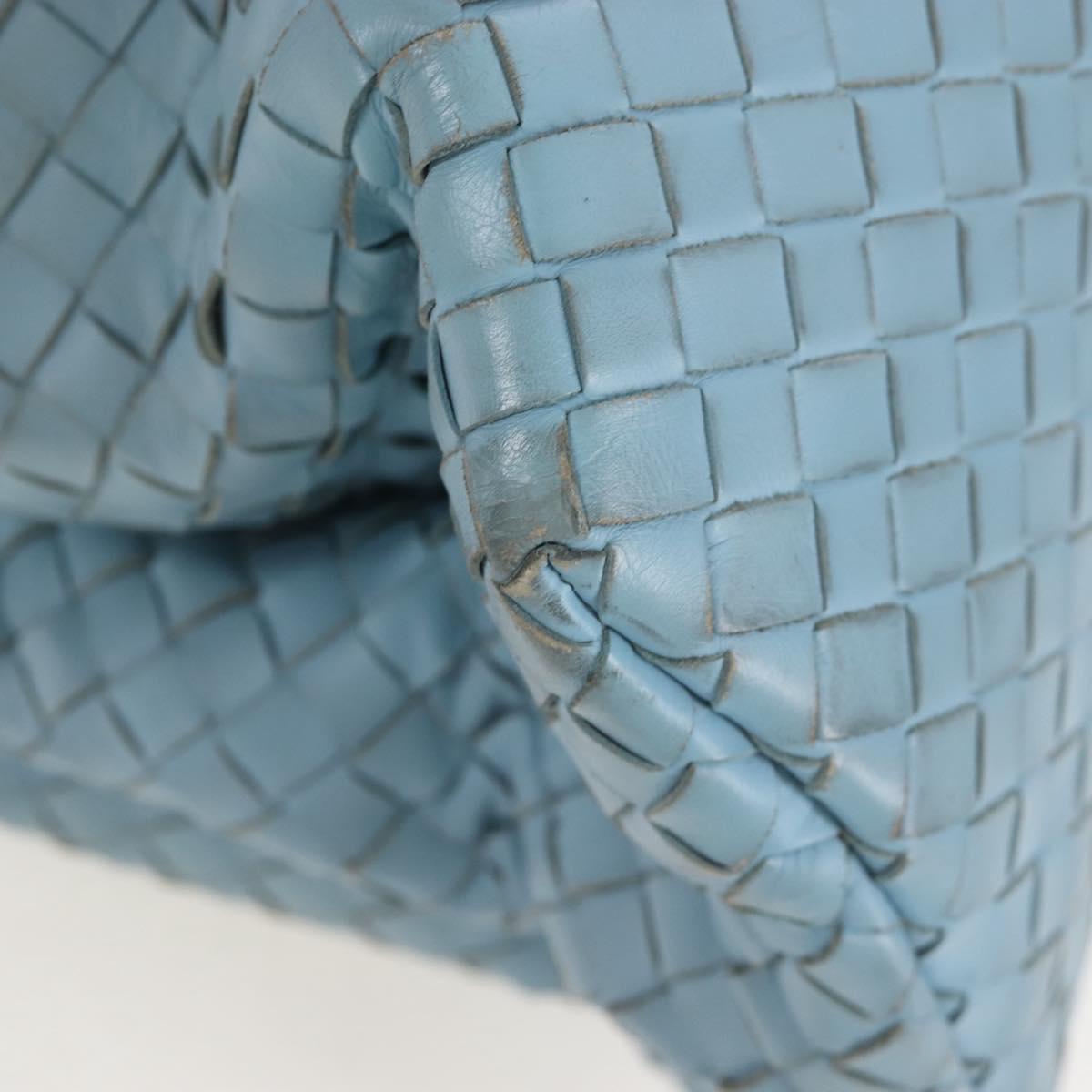 Bottega Veneta INTRECCIATO Rome Hand Bag Leather Light Blue Silver Auth 209151