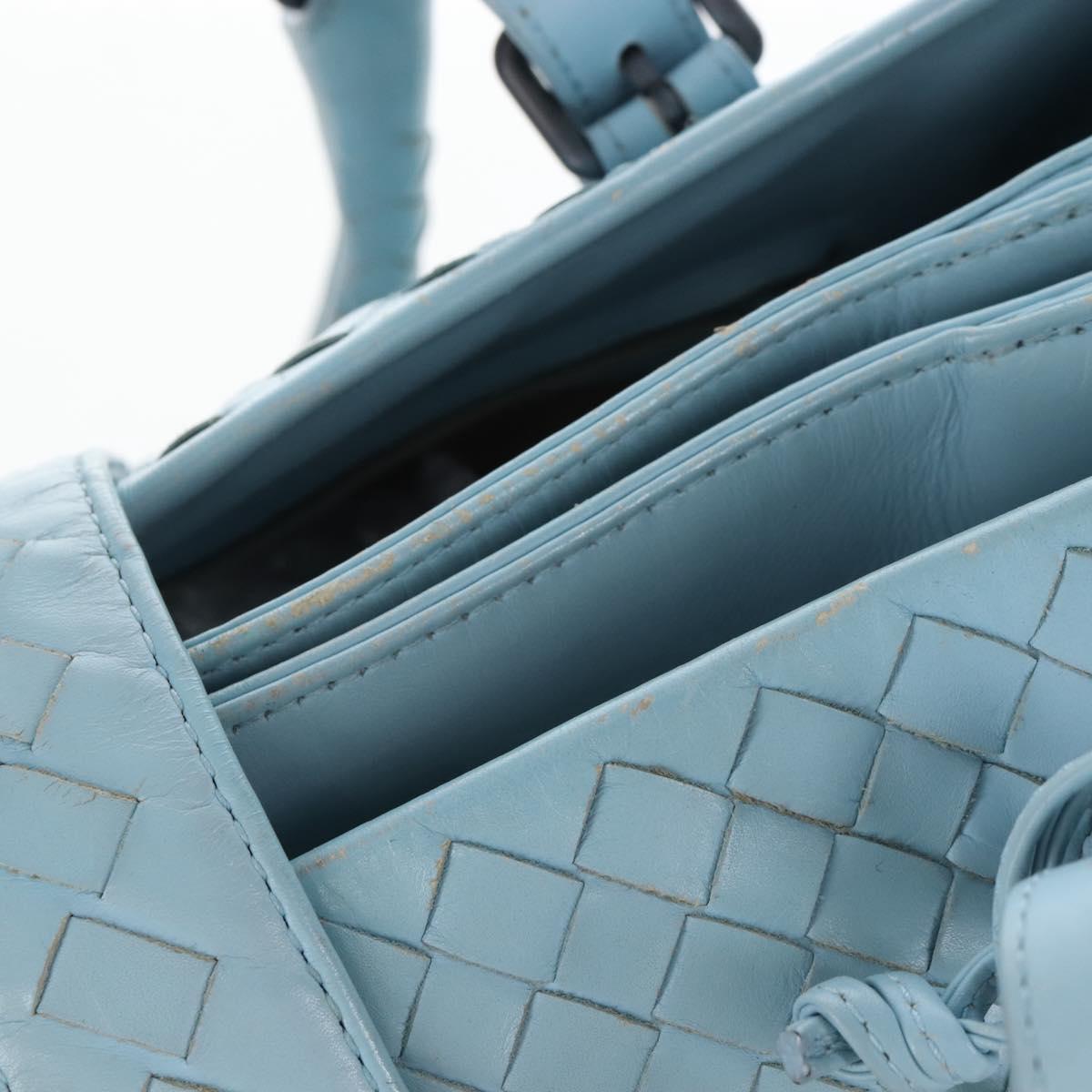 Bottega Veneta INTRECCIATO Rome Hand Bag Leather Light Blue Silver Auth 209151
