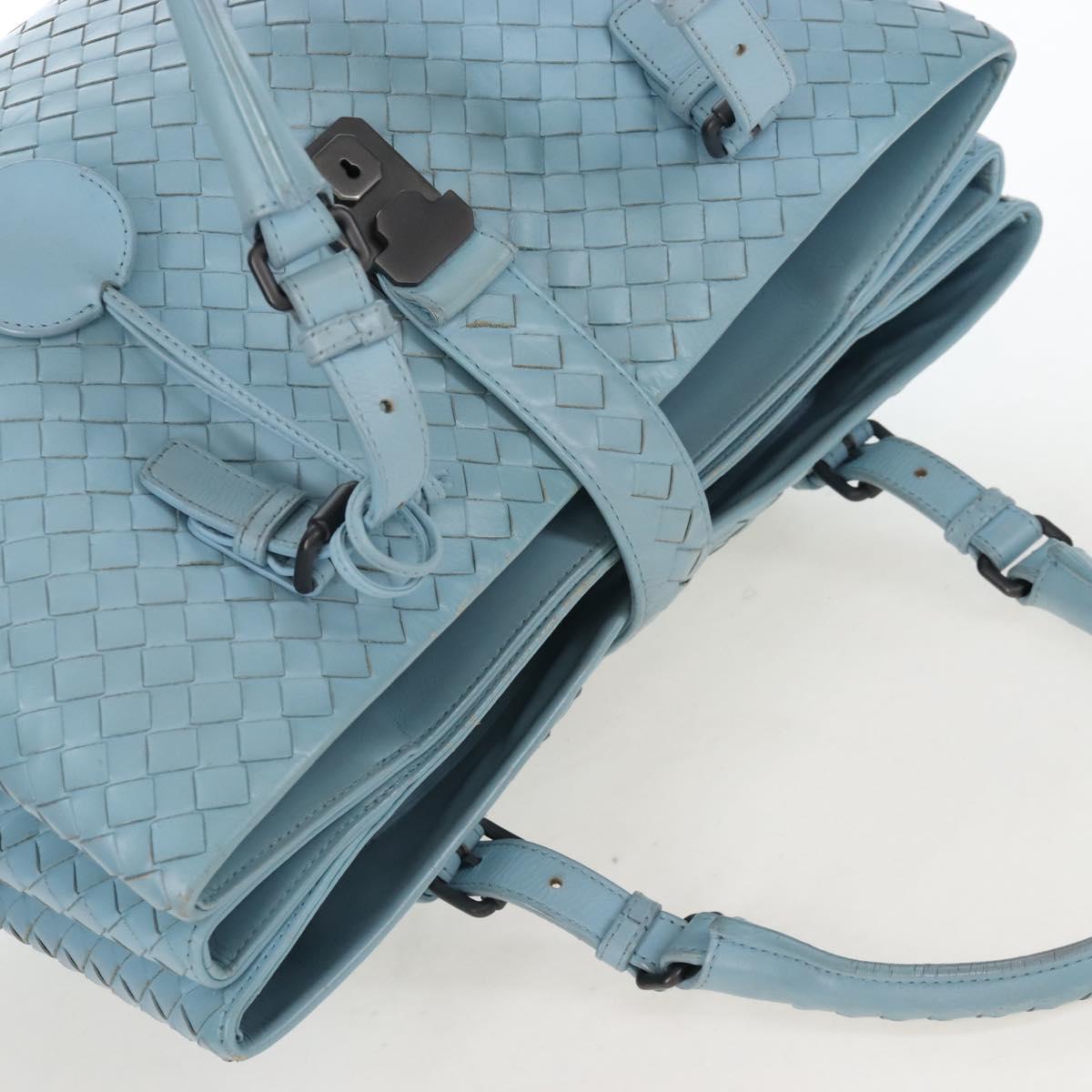 Bottega Veneta INTRECCIATO Rome Hand Bag Leather Light Blue Silver Auth 209151