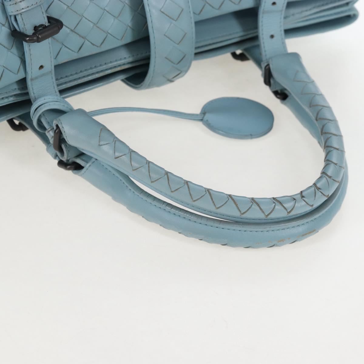 Bottega Veneta INTRECCIATO Rome Hand Bag Leather Light Blue Silver Auth 209151