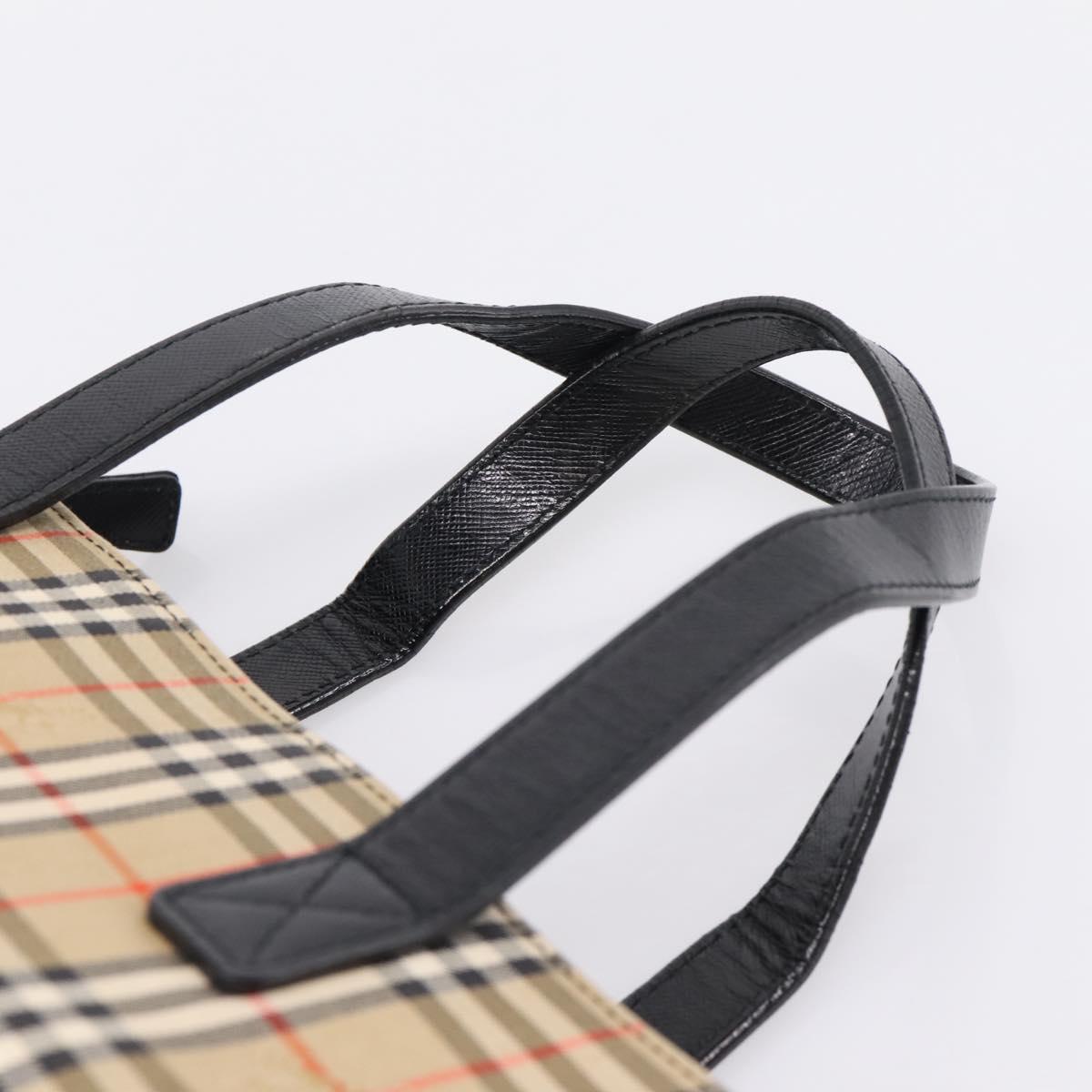 BURBERRY Nova Check Hand Bag Canvas Beige Black Auth 209153